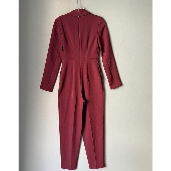 Express sz 00 Burgundy red deep plunge party jumpsuit - Picture 8 of 11